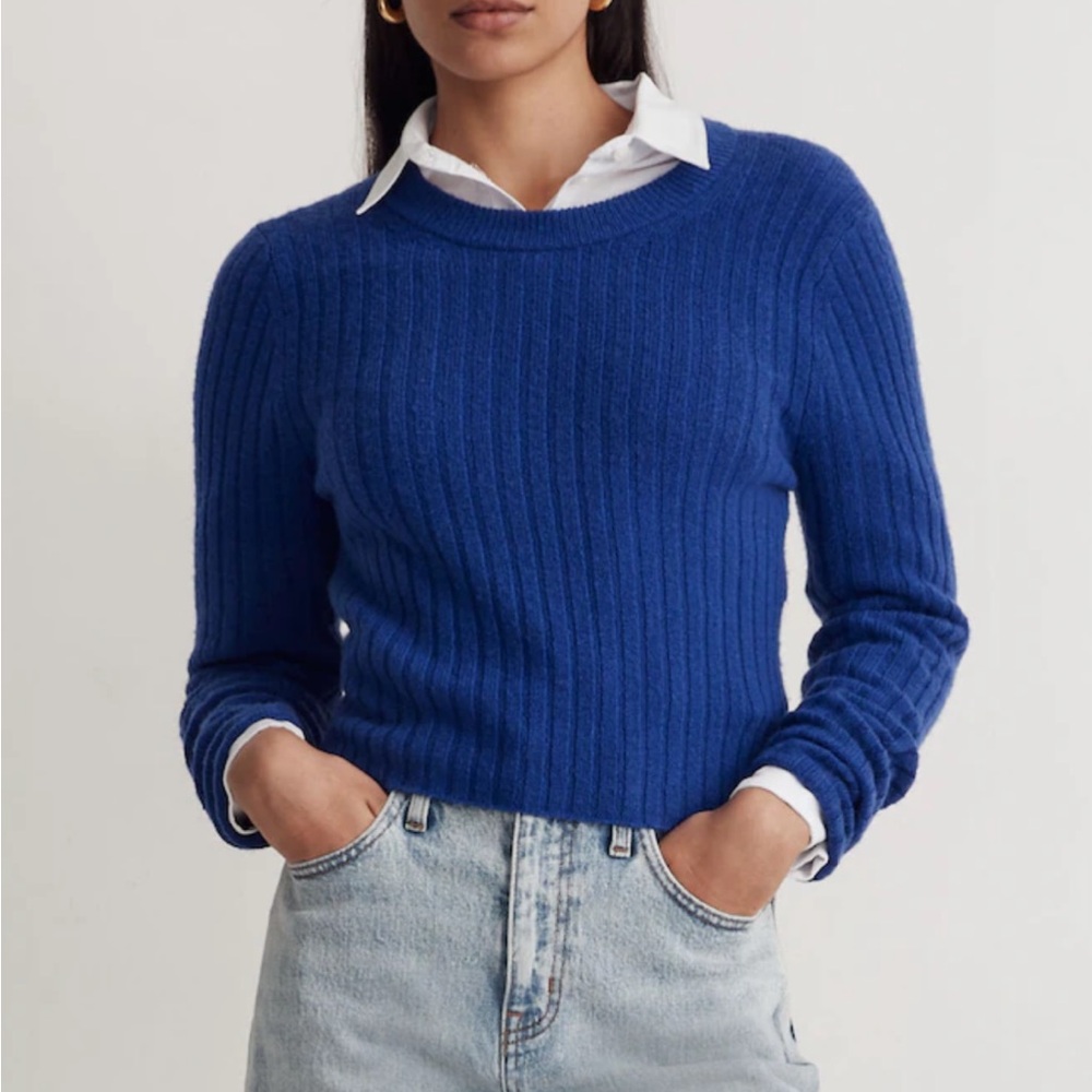 Madewell Ribbed Crop Royal Blue Wool Sweater